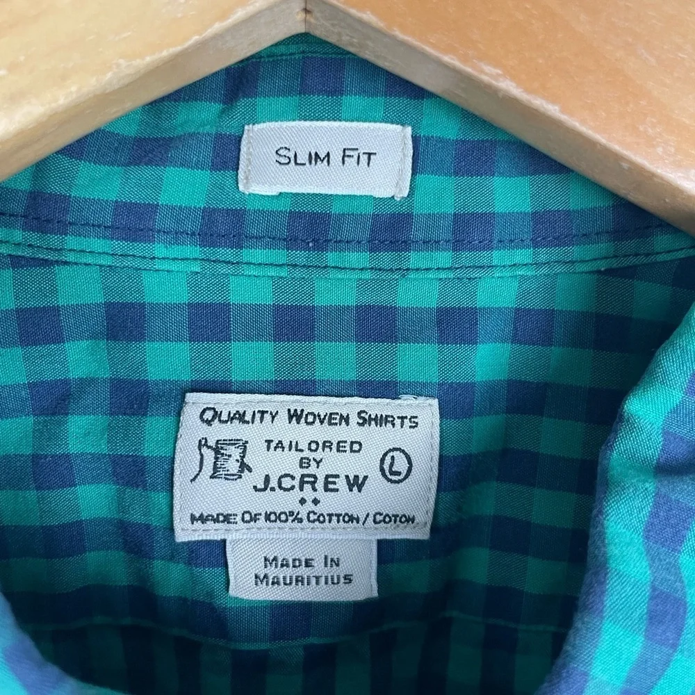 J. Crew Green Blue Plaid Checked Slim Fit Button Up‎ Long Sleeve Collared Shirt